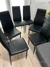 6 sedie da cucina similpelle nera struttura solida