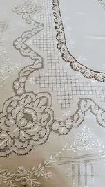 Tovaglia in sfilato siciliano e pizzo Burano x 12