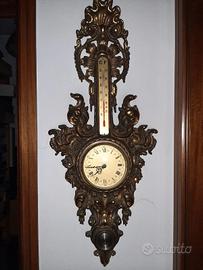 Orologio Parete Barometro Ottone Oro Vintage