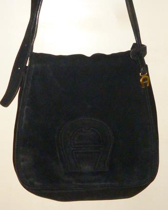 Borsa nera vera pelle tracolla Etienne Aigner vint