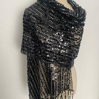 Stola coprispalle sciarpa paillettes nera elegante