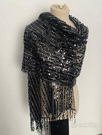 Stola coprispalle sciarpa paillettes nera elegante