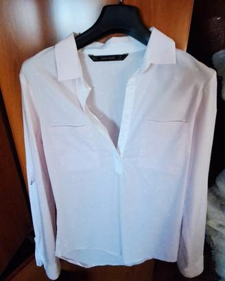 Camicia Zara Basic rosa e bianca