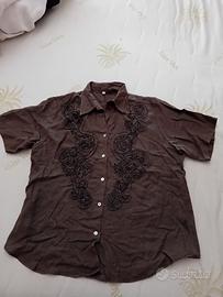camicia marrone 100% lino