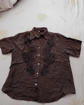 camicia marrone 100% lino