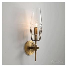 Coppia lampade Applique da parete ottone e vetro