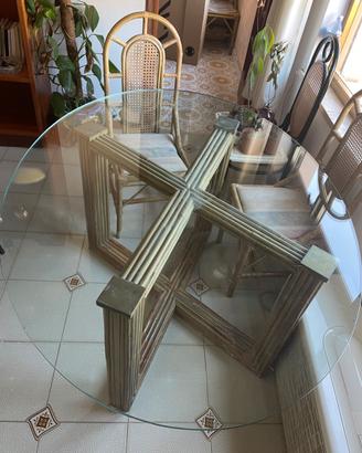 Tavolo bambù con vetro 122x160 h80 5 sedie