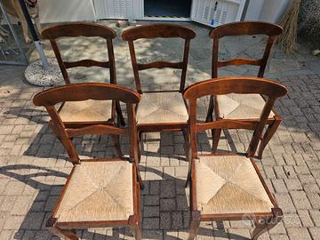 Set 5 sedie in noce antico