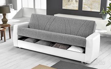 DIVANO LETTO CONTENITORE 3 POSTI CON 2 CUSCINI