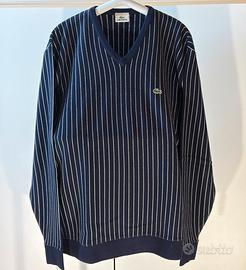 Maglione in cotone Lacoste blu gessato righe bianc