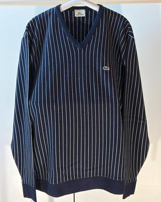 Maglione in cotone Lacoste blu gessato righe bianc
