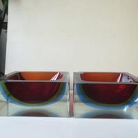 coppia posacenere vetro sommerso Murano rosso/blu