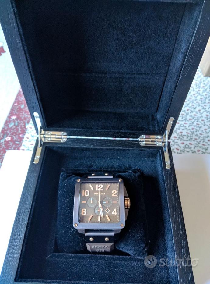 Brera Milano Orologio Uomo Granturismo Gt2 45Mm Cronografo Al Quarzo Cassa Acciaio Oro Rosa/Acciaio, Quadrante Nero - Cinturino in Gomma Naturale Bianco, Deployant Oro Rosa