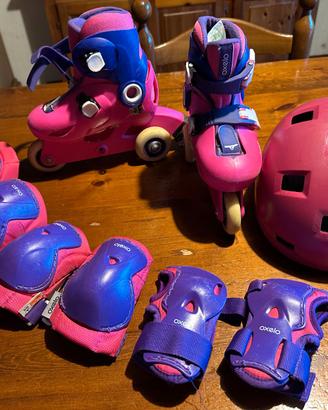 roller bambina 26 27 28 con casco e protezioni