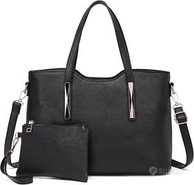 Set da 2, Borsa Donna Nero Grande, Borsa a Mano