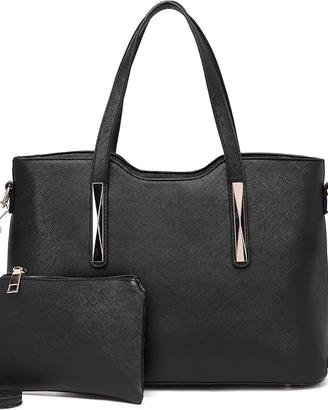 Set da 2, Borsa Donna Nero Grande, Borsa a Mano