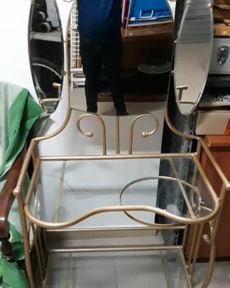 Toilette da bagno in ferro, antico, con 3 specchi 