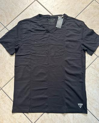 T-Shirt Uomo GUESS Nera Scollo a V Taglia L