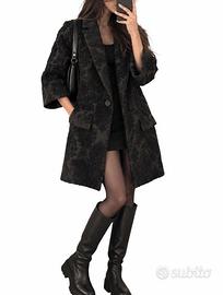 Cappotto vintage donna Made in Italy nero jacquard