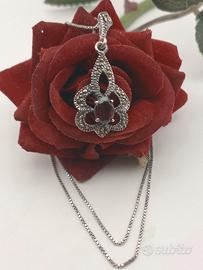 collana vintage argento 925 granato art decò retro