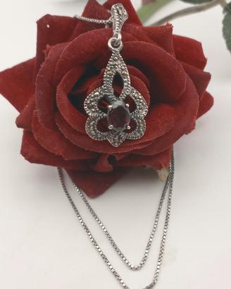collana vintage argento 925 granato art decò retro