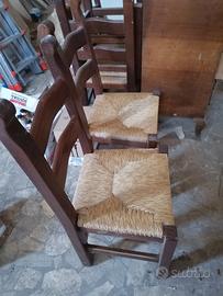 Set 5 Sedie Rustiche in Legno e Paglia 