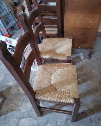 Set 5 Sedie Rustiche in Legno e Paglia 
