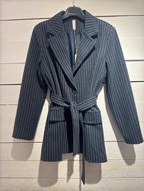 Blazer Gessato Blu Navy con Cintura