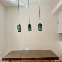 3 lampade sospensione verdi in vetro