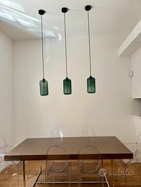 3 lampade sospensione verdi in vetro