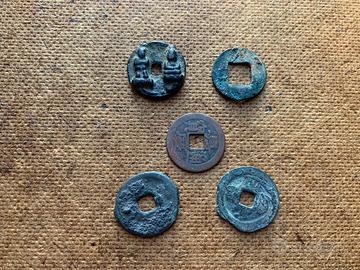 Lotto 5 antiche monete straniere cinesi Cina China