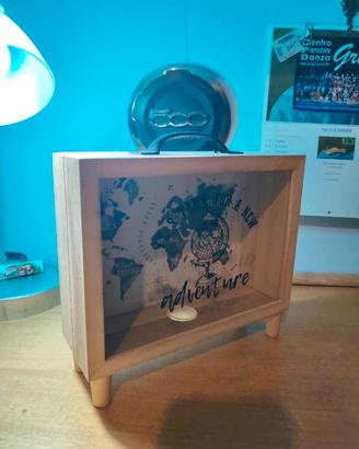 Salvadanaio legno trasparente