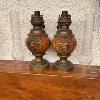 2 Lampade a petrolio d'epoca vintage rare olio
