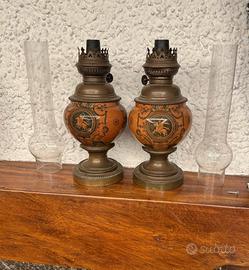 2 Lampade a petrolio d'epoca vintage rare olio