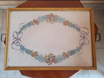 Vassoio vintage da portata in legno vetro rifinito