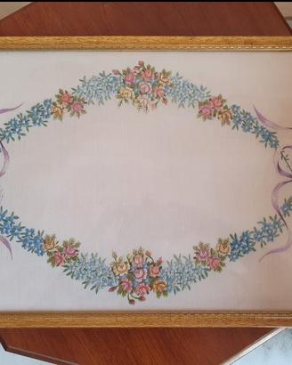 Vassoio vintage da portata in legno vetro rifinito