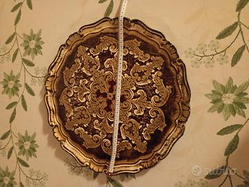 vassoio fiorentino legno vintage intagliato 40 cm