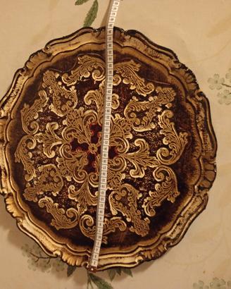 vassoio fiorentino legno vintage intagliato 40 cm