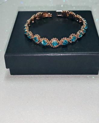 Bracciale Tennis Colore Oro Con Zirconi Azzurri