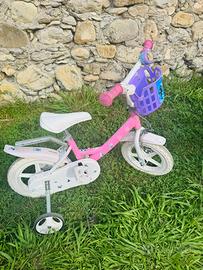 Bicicletta bambina 12 pollici con rotelle/cestino