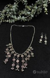 Parure etnica collana e orecchini in metallo