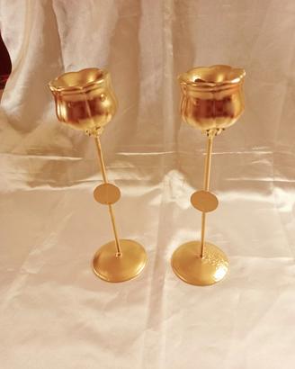 Coppia Candelabri Dorati Vintage 