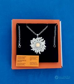Collana ciondolo sole, ORO 18kt e Acciaio 