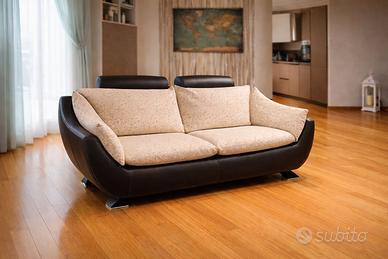 Divano pelle beige/marrone - sedute rivestite
