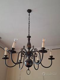 lampadario vintage in bronzo 6 luci h regolabile