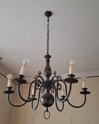 lampadario vintage in bronzo 6 luci h regolabile