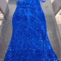 Abito monospalla paillettes blu