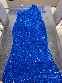 Abito monospalla paillettes blu