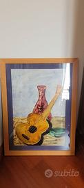 Quadro natura morta con chitarra e vaso, firmato,