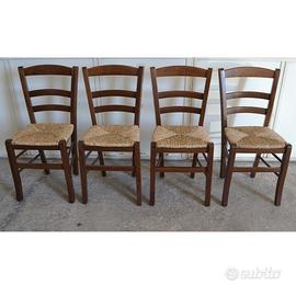 4 Sedie Paesana legno noce scuro seduta in paglia